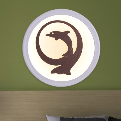 Applique murale LED en fer Dolphin en blanc pour chambre d'enfant