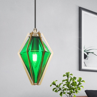 Modern Diamond Office Pendant Light, Green/White Glass, 5