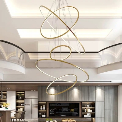 Extra-Slim Gold LED Pendant Chandelier - Minimalist, Stainless Steel, 3/5 Tiers - Ideal for Living Room