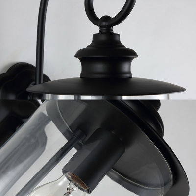 Industrial Urn Shade Sconce: Black and Clear Glass Wall Lamp for Bathroom
