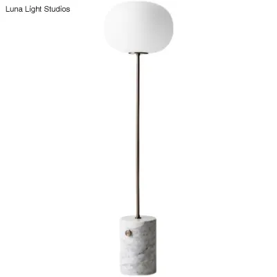 Minimalistic Cream Glass Floor Lamp with Marble Base - Single-Bulb Stand-Up Lighting
