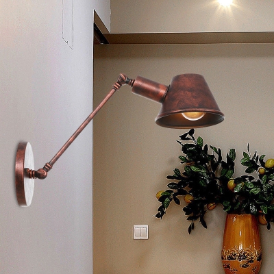Rustic Iron Swing Arm Wall Lamp - Antique Bell Sconce Lighting Fixture for Bedroom (8