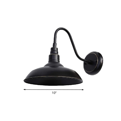 Farmhouse Barn Wall Sconce Lamp with Gooseneck Arm - Outdoor Metal Lighting (Black)