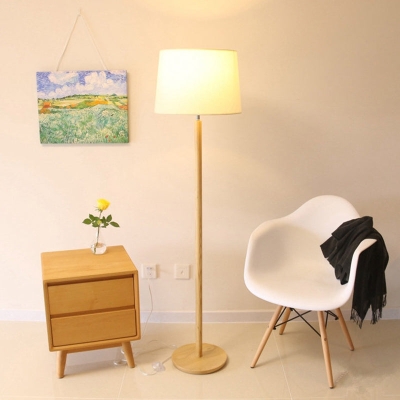 Lámpara de pie Simplicity Drum Sala de estudio de 1 luz en tela de madera