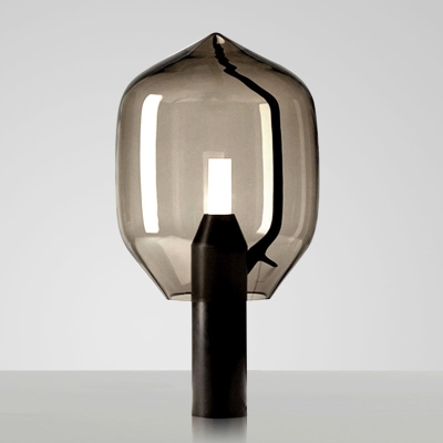 Modern Metallic Bedside Table Lamp with Blown Glass Shade & LED Nightstand Light