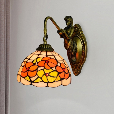 Tiffany beige glazen wandkandelaar met zeemeermindetail voor de gang