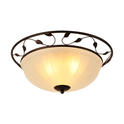 Classic 3-Light Semi-Flush Metal Ceiling Lamp with White Glass Shade for Living Room