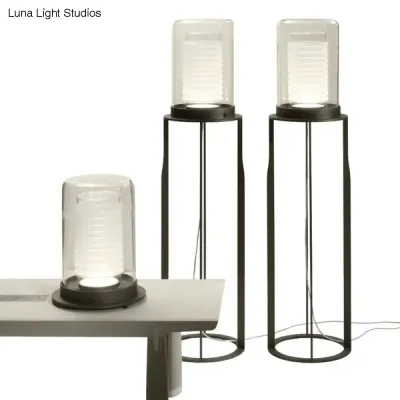 Stylish LED Floor Lamp - Black Dual Cylinder Stand with Glass Shade - Perfect for Living Room