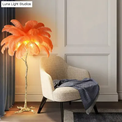 Contemporary Tree-Shape Stand Up Floor Light with 5 Feather Bulbs for Living Room