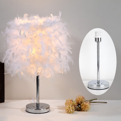 Artistic Feather Cylinder Nightstand Lamp - Nickel Table Lighting for Bedroom