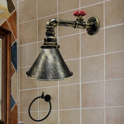 Vintage Industrial Iron Bronze Sconce with Red Valve Deco - 1-Head Wall Lamp Fixture