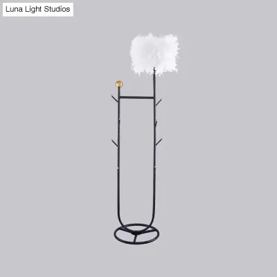 U-Shape Metallic Tree Floor Lamp, 1-Light Black/Gold Finish with Feather Shade - Simple and Stylish Lighting