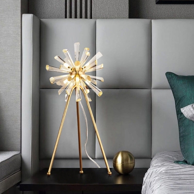Gold Contemporary Desk Lamp with Crystal Prisms - Burst Study Room Light
