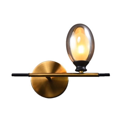 Mid Century Brass Wall Lamp with Dual Oval Clear/Amber Glass Shade