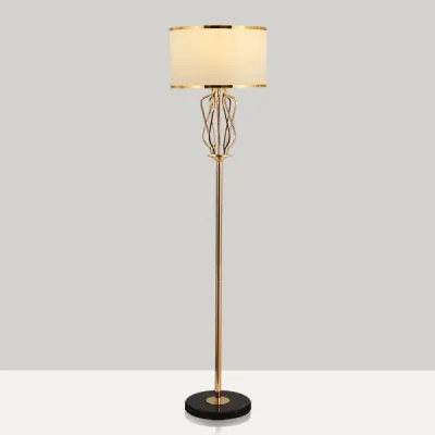 Classic Style Round Fabric Floor Lamp with 1 Head, Brass Finish – Ideal for Living Room Lighting