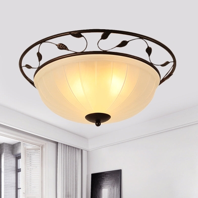 Classic 3-Light Semi-Flush Metal Ceiling Lamp with White Glass Shade for Living Room