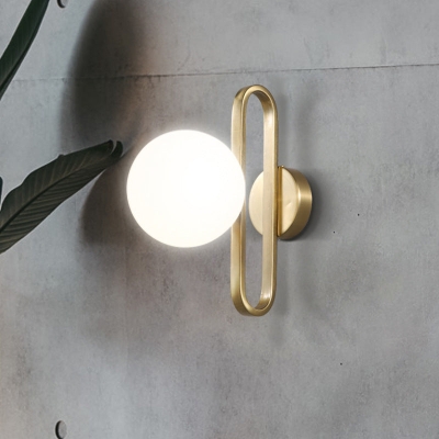 Opal Glass Sphere Sconce Light - Single Light Gold Wall Lighting with Oblong Decor