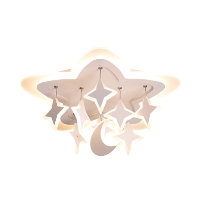 Starry Kids Room LED Ceiling Light with Acrylic Cartoon Design in Warm/White – Flush Mount Lamp in White
