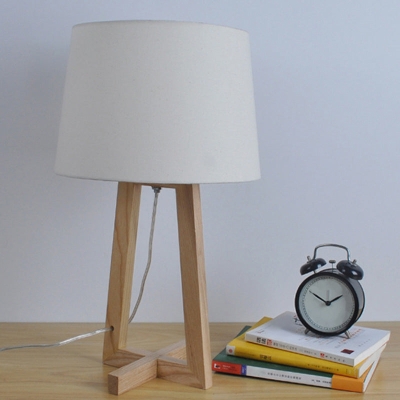 Lampe de table de nuit minimaliste en tissu pour chambre d'enfant – 1 tête, lampe de chevet en bois à 2 pieds