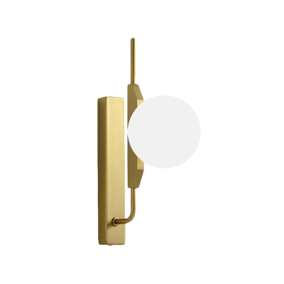 Gold Wall Sconce with White/Amber/Smoke Gray Glass Orb - Modern Bedroom Light Fixture