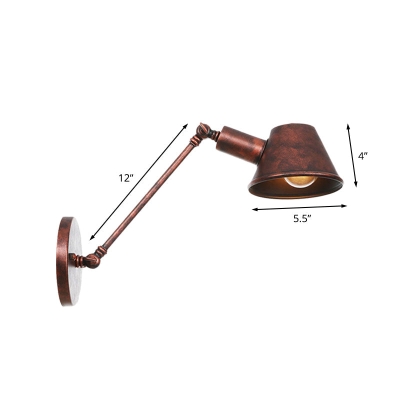 Rustic Iron Swing Arm Wall Lamp - Antique Bell Sconce Lighting Fixture for Bedroom (8