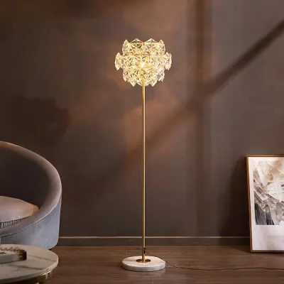 Snowflake Crystal Floor Lamp: Tiered Postmodern Lighting with 3 Bulbs, Brass Stand for Living Room