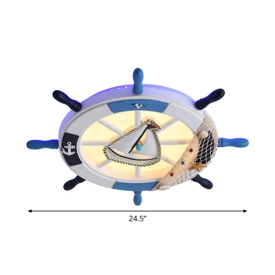 Blue Metallic Rudder Kids LED Flushmount Ceiling Lamp with Acrylic Shade