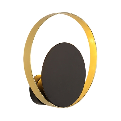 Mid Century Circle Sconce Light: Hotel Wall Mount in Black-Gold