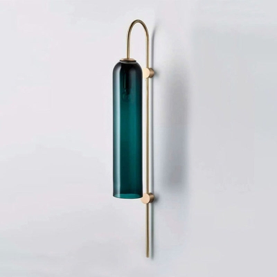 Mid Century Gooseneck Wall Sconce, Brass Finish with Blue Glass Shade