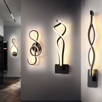 Minimalistische Line Art LED-sconce-lamp - Zwart metalen wandlamp voor gangen