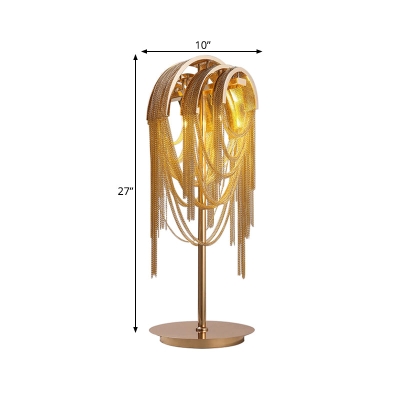 Golden Mid Century Tassel Chain Night Lamp with Aluminum Finish - Bedside Table Lighting