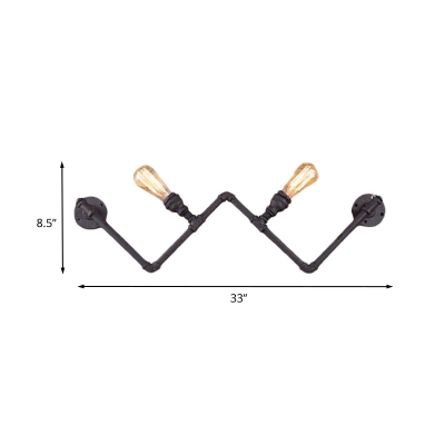 Farmhouse Iron Wall Sconce with Pipe Design - Black, 2-Bulb W-Shaped Wall Lamp Fixture