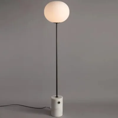 Minimalistic Cream Glass Floor Lamp with Marble Base - Single-Bulb Stand-Up Lighting
