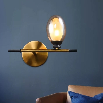 Mid Century Brass Wall Lamp with Dual Oval Clear/Amber Glass Shade
