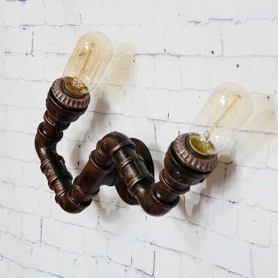 Metallic Curved Arm Sconce Lighting Fixture: 2-Head Industrial Hallway Wall Lamp in Rust