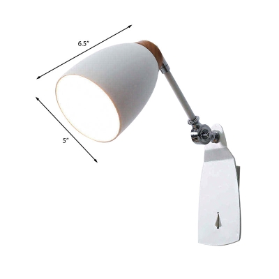 Lampada da parete minimalista affusolata in bianco e nero con interruttore, ideale per lo studio
