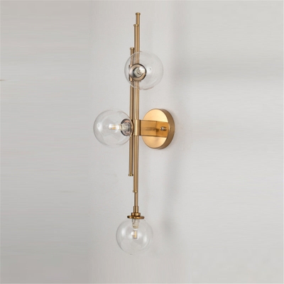 Mid Century Glass Orb Sconce: 3-Bulb Brass Finish Wall Lamp for Living Room