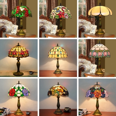 Decorative Stained Glass Dome Shade Table Lamp for Living Room - Nightstand Light