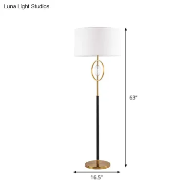 Classic Metal Floor Lamp with Ring Frame Shade, Barrel Fabric Shade, and Crystal Accent
