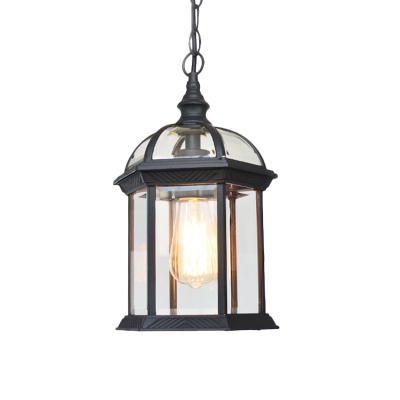 Vintage Lantern Ceiling Hanging Light with Clear Glass Shade - Black/Bronze/Gold - 1 Bulb - Outdoor Lighting - 8