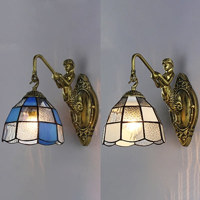 Barokke schansverlichting met rasterpatroon - Wit/blauw glazen wandgemonteerde lichtarmatuur voor gang
