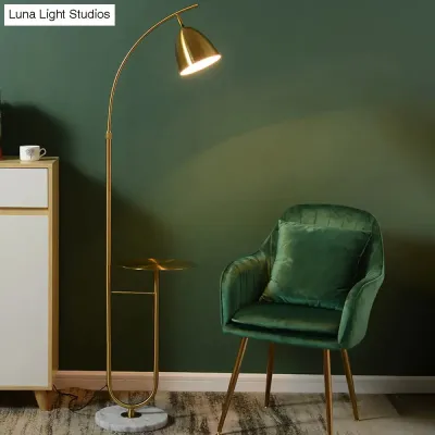 Nordic Bell Shade Floor Lamp with Marble Base - Metallic Finish, Perfect for Living Room - 1 Bulb