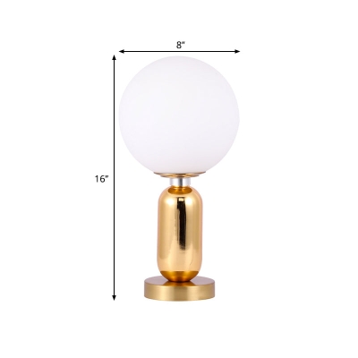 Contemporary Ball Shape Wall Lamp - White Glass Single Light with Gold Metal Base