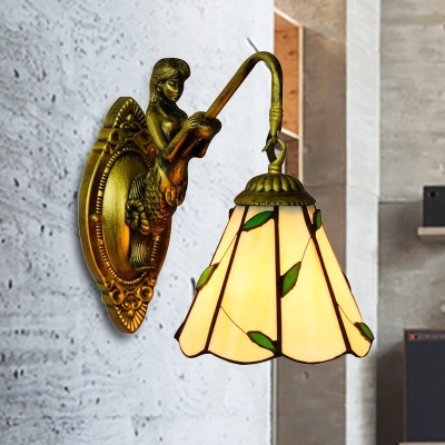 Tiffany Lily Blue/Yellow Glass Wall Sconce for Hallway - Elegant Head Mounted Light Fixture