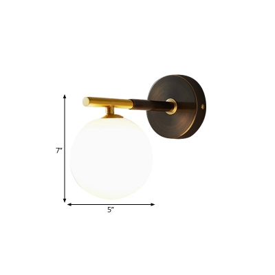 Modern Brass LED Wall Sconce Light - White Glass Mid Century Wall Fixture (1/2 Bulbs)