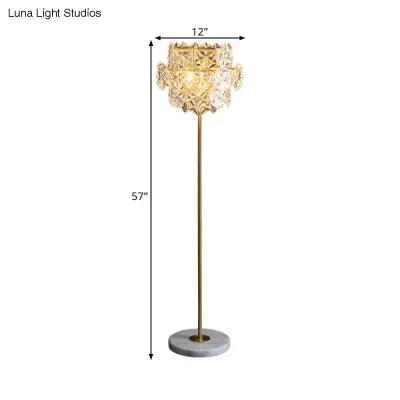 Snowflake Crystal Floor Lamp: Tiered Postmodern Lighting with 3 Bulbs, Brass Stand for Living Room