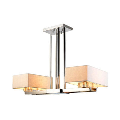 Chrome Pendant Light with Fabric Shade - Rectangular Design, Classic Island Lamp for Dining Room - 2/4/6 Bulbs.