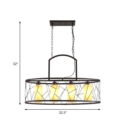Classic Black Metal Rectangle Island Ceiling Light with 4 Hanging Lamps for Dining Room