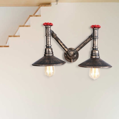 Vintage Style Metallic Wall Lamp Fixture | Antique Bronze Sconce Light | Saucer Shade Restaurant 2-Head Design