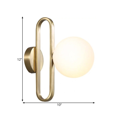 Opal Glass Sphere Sconce Light - Single Light Gold Wall Lighting with Oblong Decor